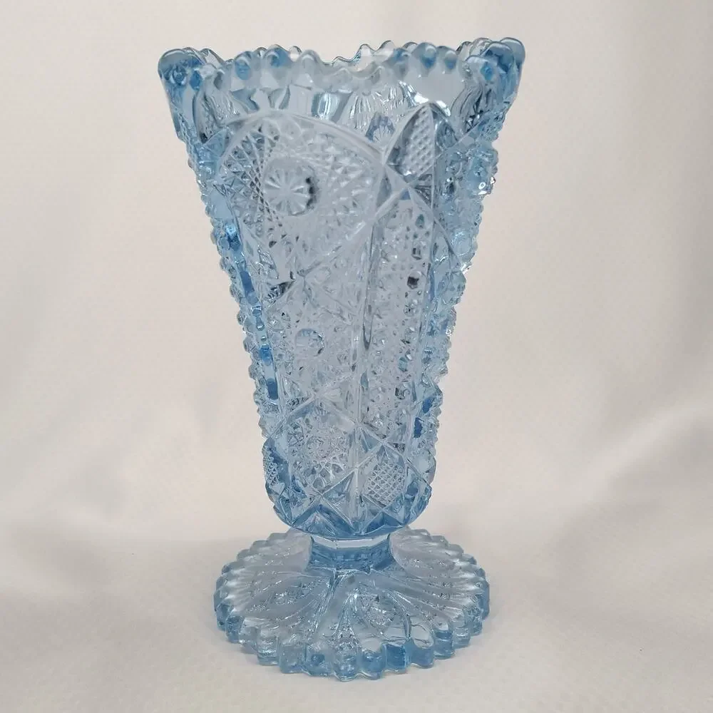 Imperial Glass Blue Octagon Hobstar 536 Footed Vase Art Deco 1930s Vintage